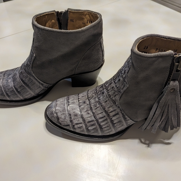 Grey Women's Stetson "Paris" Suede and Caiman Exotic Ankle Boots - Picture 4 of 8